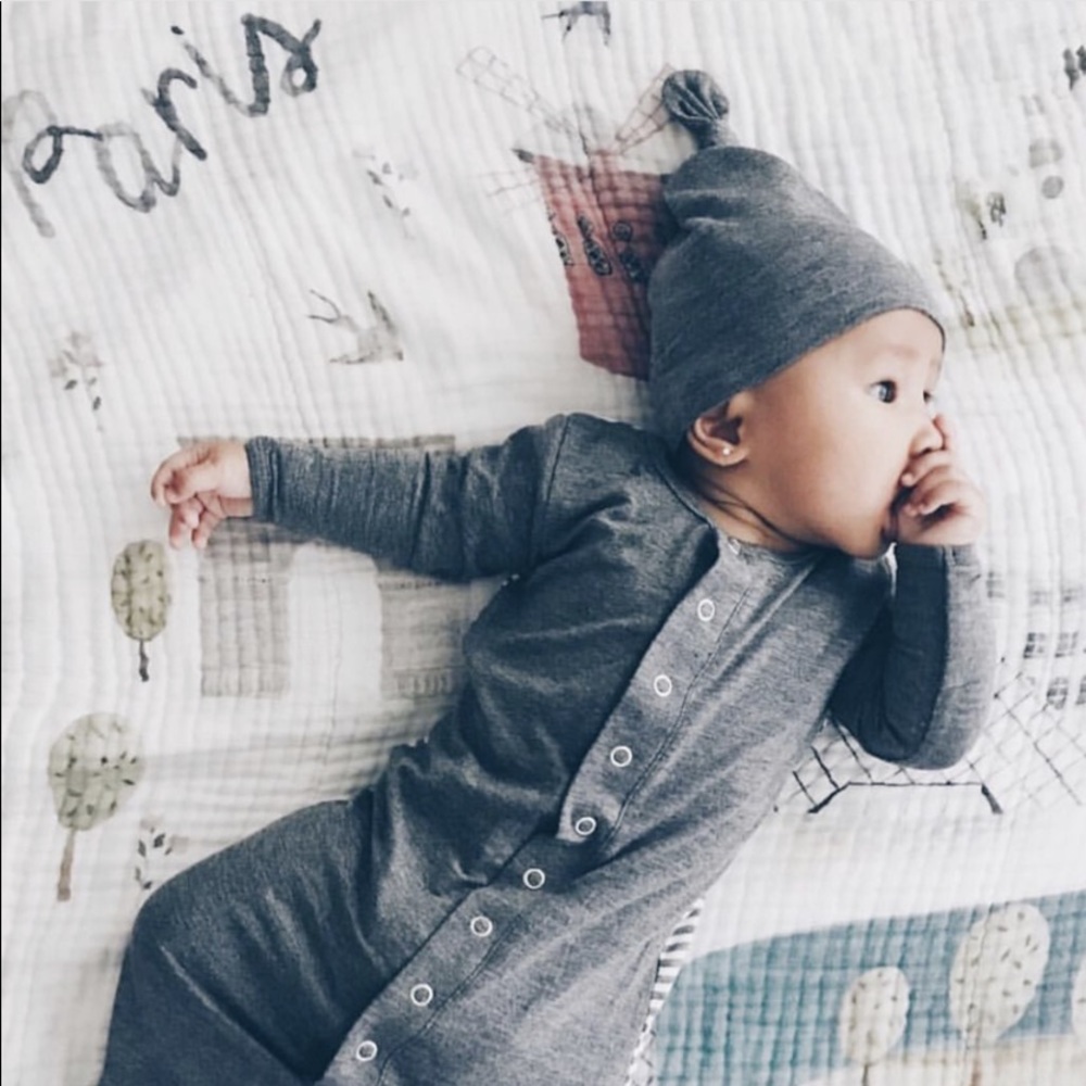 Grey & Stripe Welcome Baby Gown & Hat Set